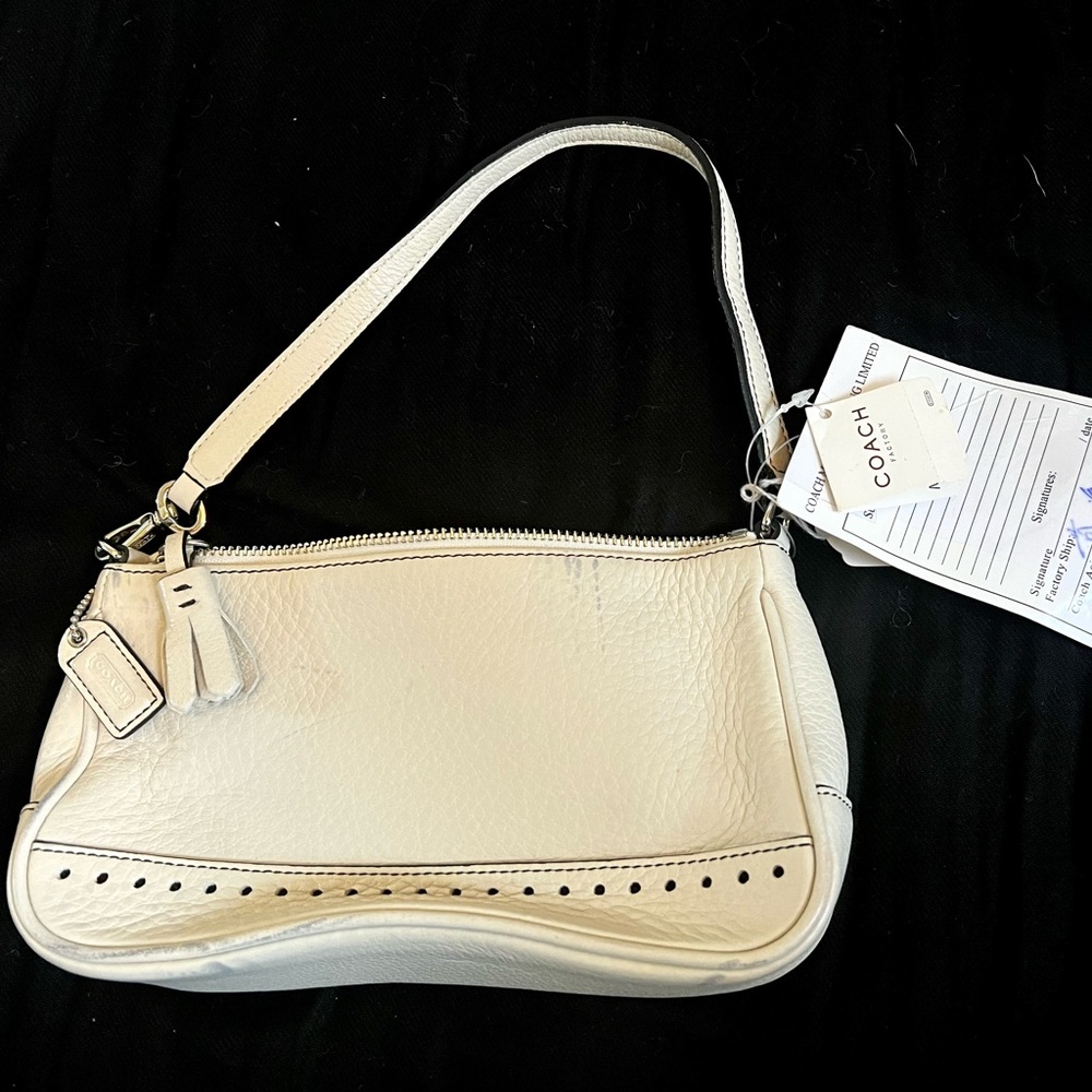 Small white leather Coach bag